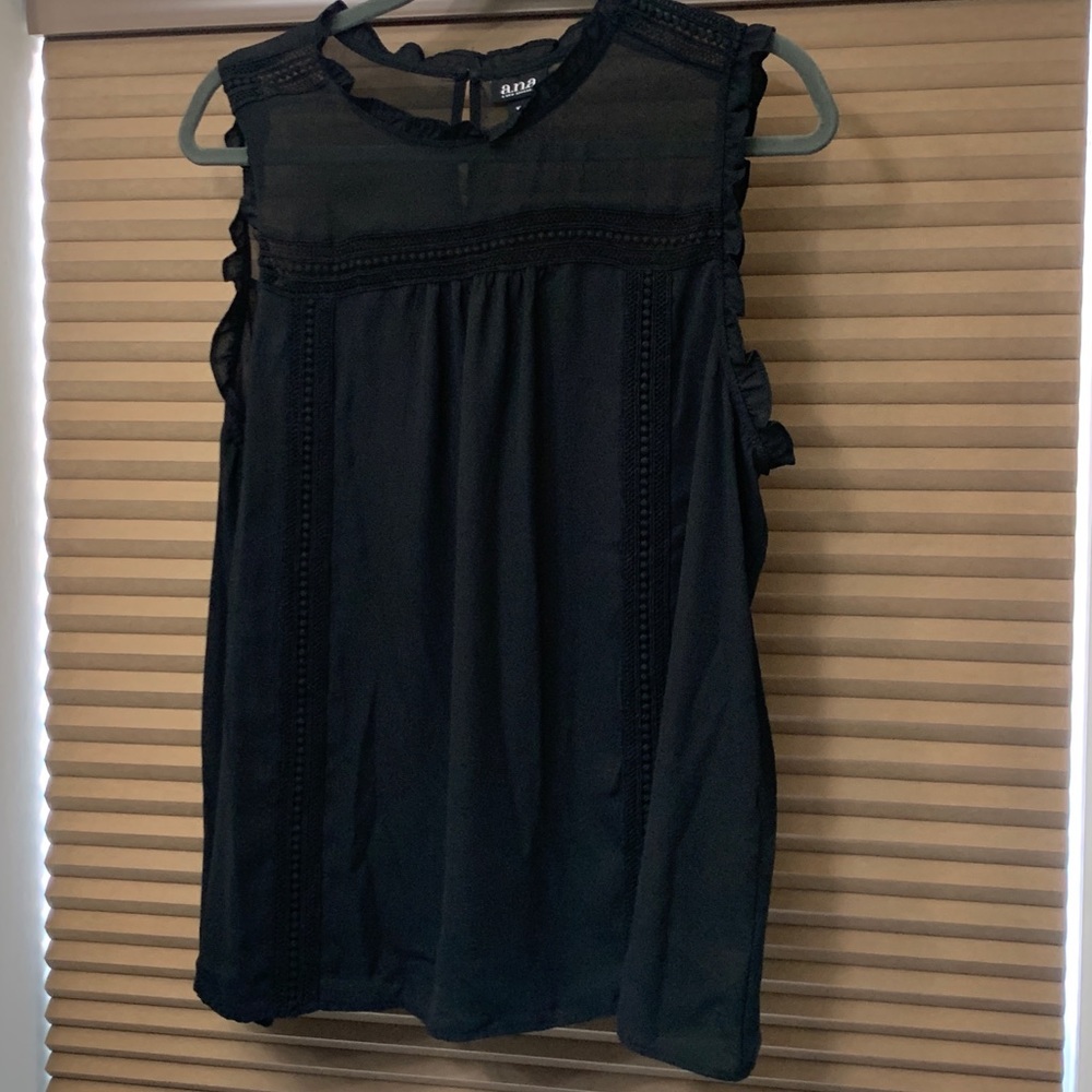 Large, Ana black sheer tank blouse. New without tags, in perfect condition.